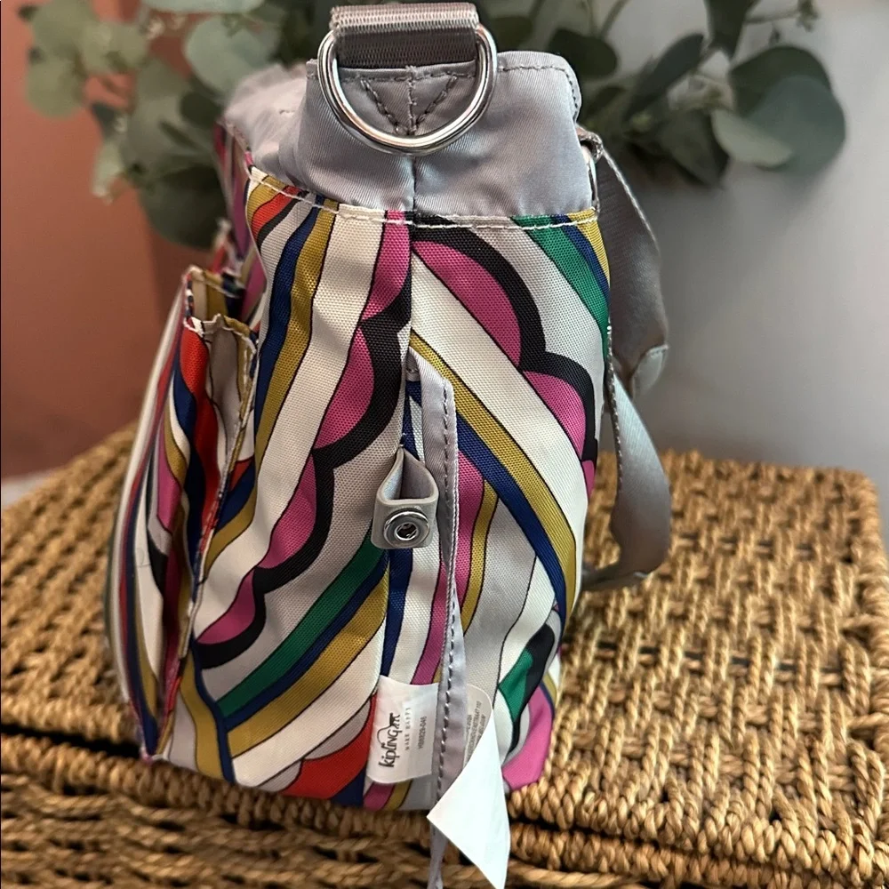 Kipling Adelina Silver light grey pockets multicolor nylon Tote satchel Bag